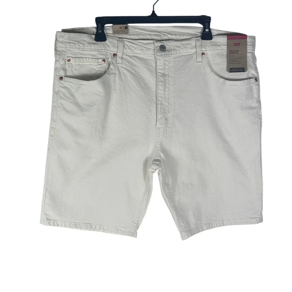 Levis 412 Slim Shorts Mens Size 40 White‎ Denim 5-Pocket Casual 393870108 NWT